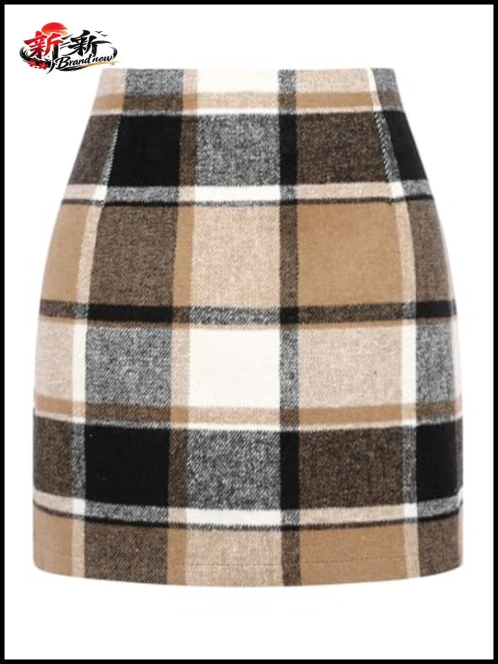 High Waisted Plaid Pencil Skirt Wool Blend Bodycon Mini Skirt